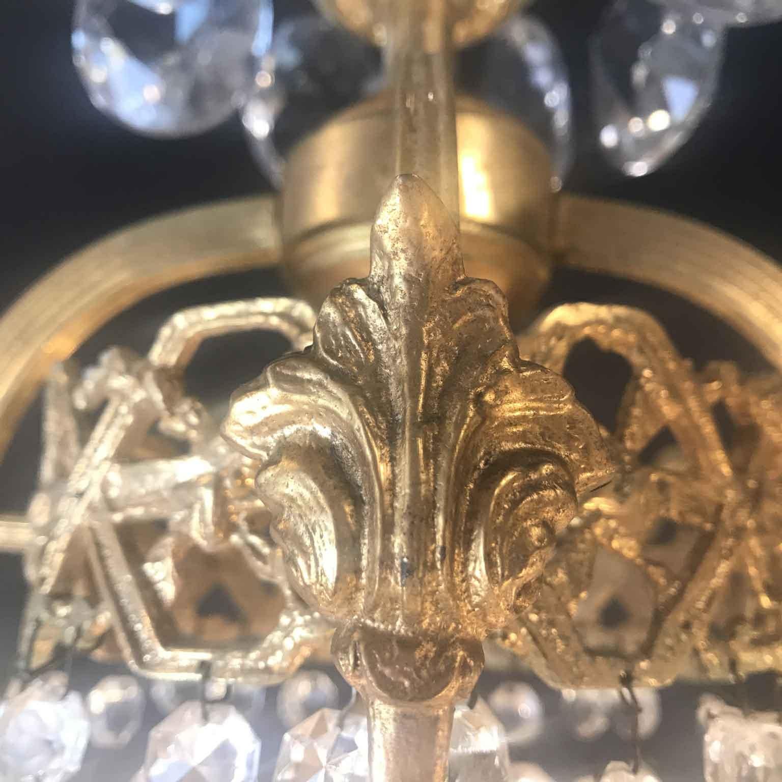 Faceted Mid20th Century Italian Empire Style Crystal 24-Karat Gilded Bronze Chandelier 