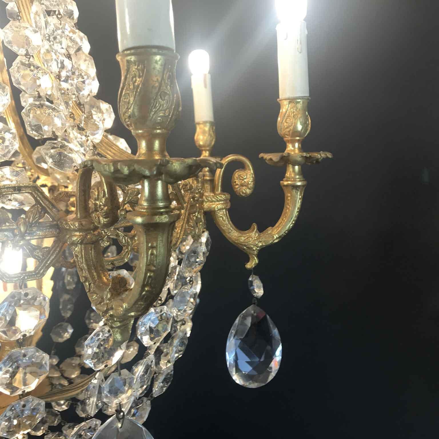 Mid20th Century Italian Empire Style Crystal 24-Karat Gilded Bronze Chandelier  In Good Condition In Milan, IT