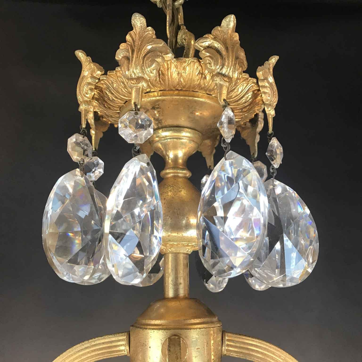 Mid20th Century Italian Empire Style Crystal 24-Karat Gilded Bronze Chandelier  1
