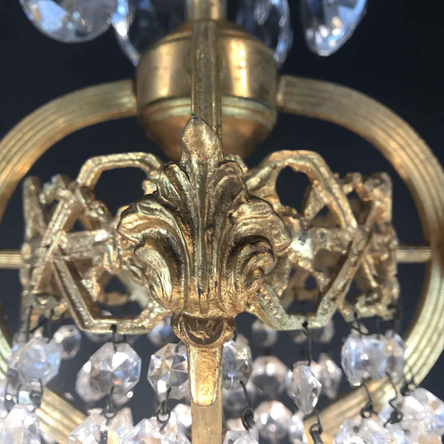 Mid20th Century Italian Empire Style Crystal 24-Karat Gilded Bronze Chandelier  2