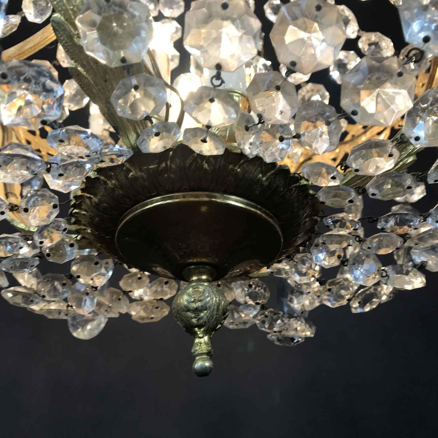 Mid20th Century Italian Empire Style Crystal 24-Karat Gilded Bronze Chandelier  5