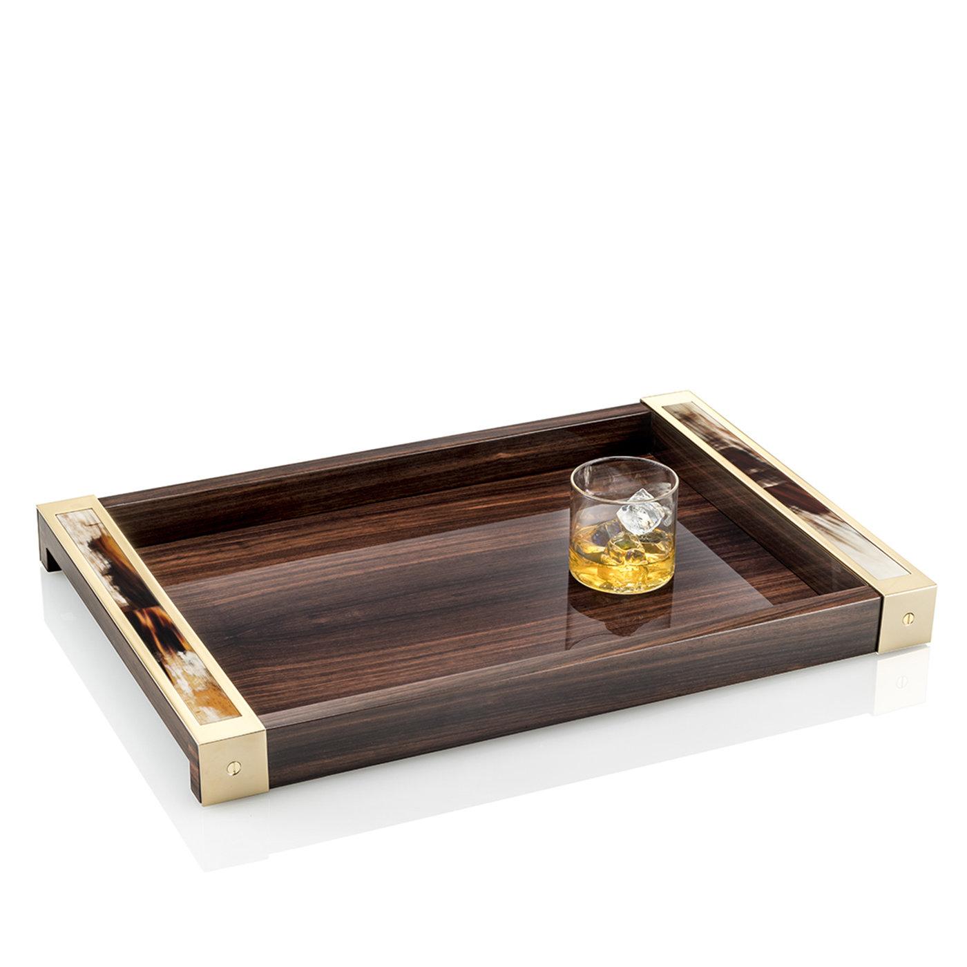 Mida, the luxury tray you can also use as a design item to enrich your environment. The structure is in sucupira taupe with opaque horn details and burnished brass. The exposed screws in 24K gold plated brass donate this wonderful tray the details