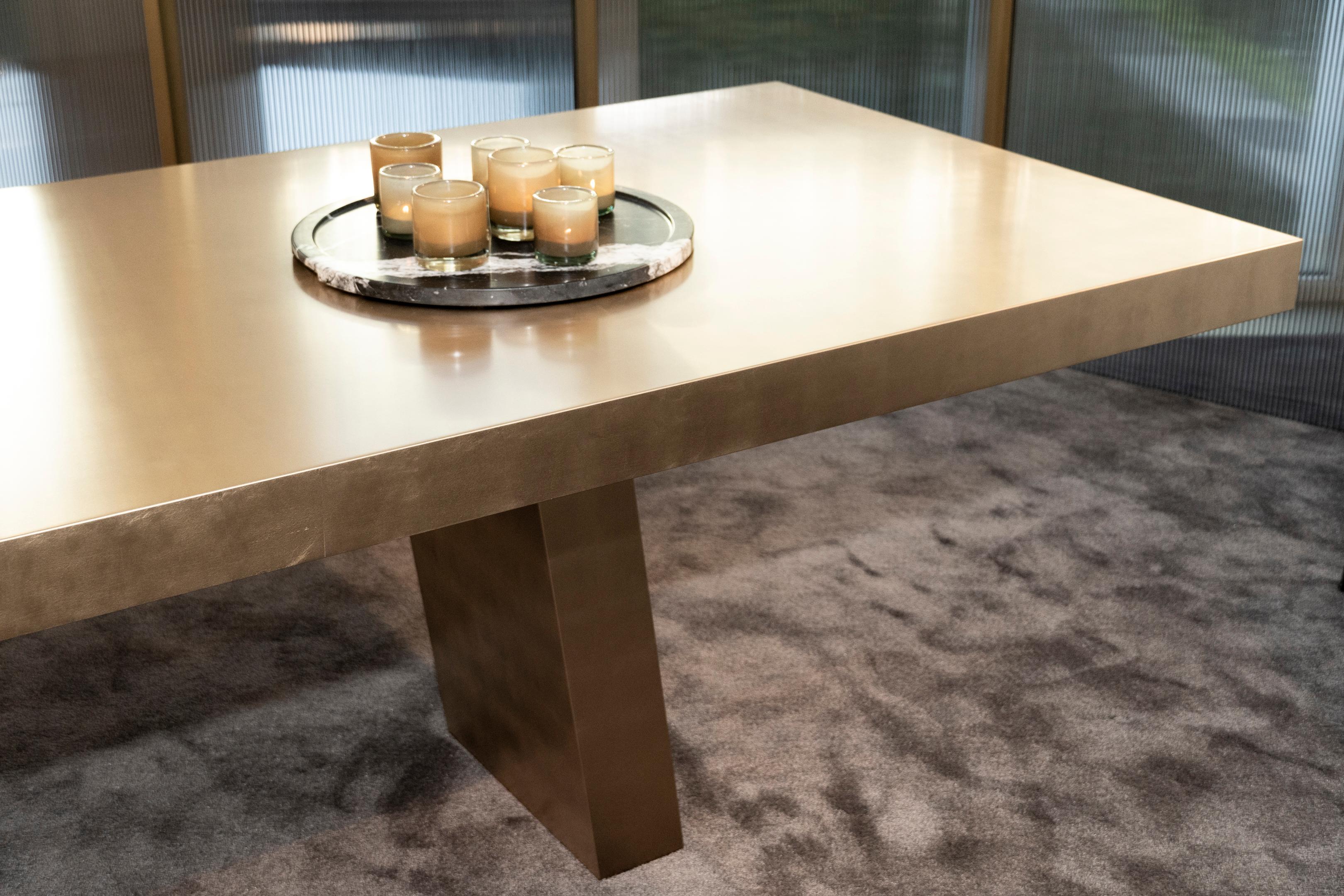 Post-Modern Midas 320 Gold Leaf And Ombra Glossy Lacquer Beam Dining Table by Casa Casati For Sale