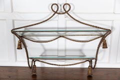 Mid.C Italian Gilt Iron Rope & Tassle Wall Shelves