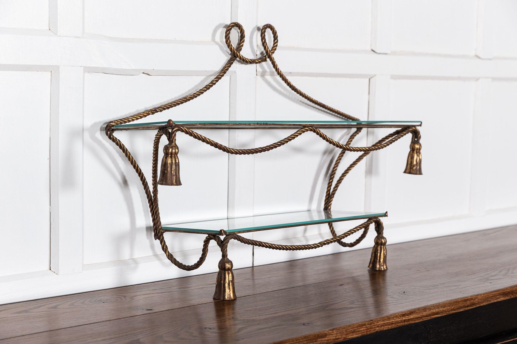 Mid.C Italian Gilt Iron Rope & Tassle Wall Shelves In Good Condition For Sale In Staffordshire, GB