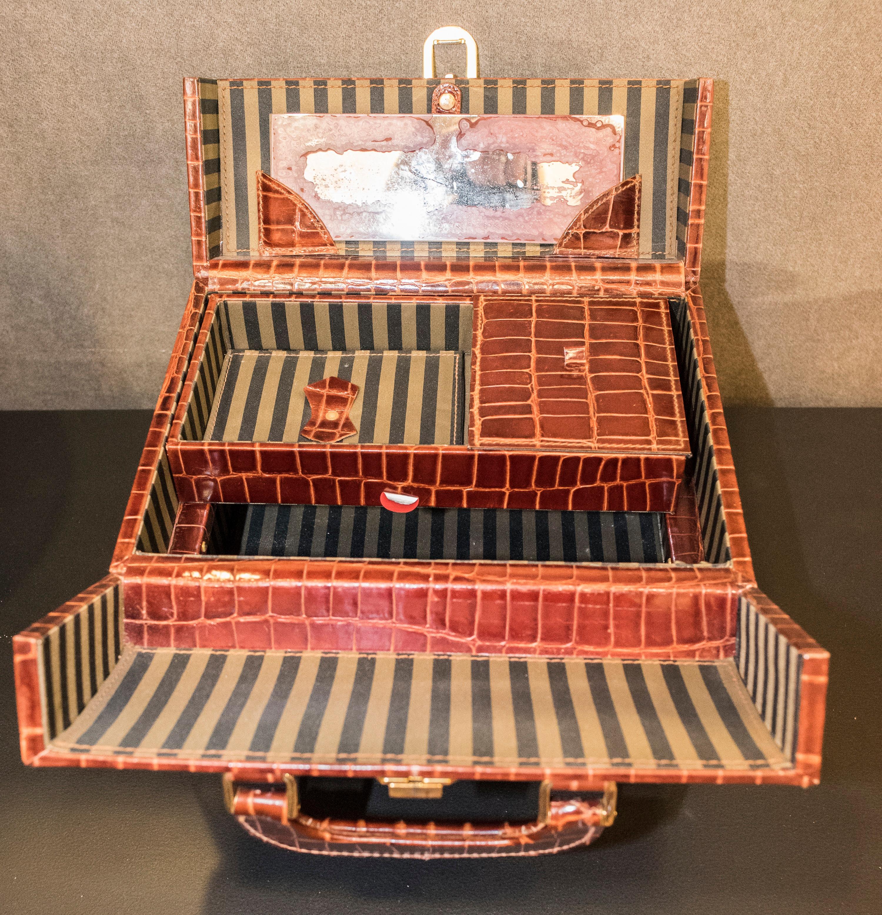 MarCo Tadini Vanitycase en cuir marron effet serpent, Italie, milieu du siècle dernier 3