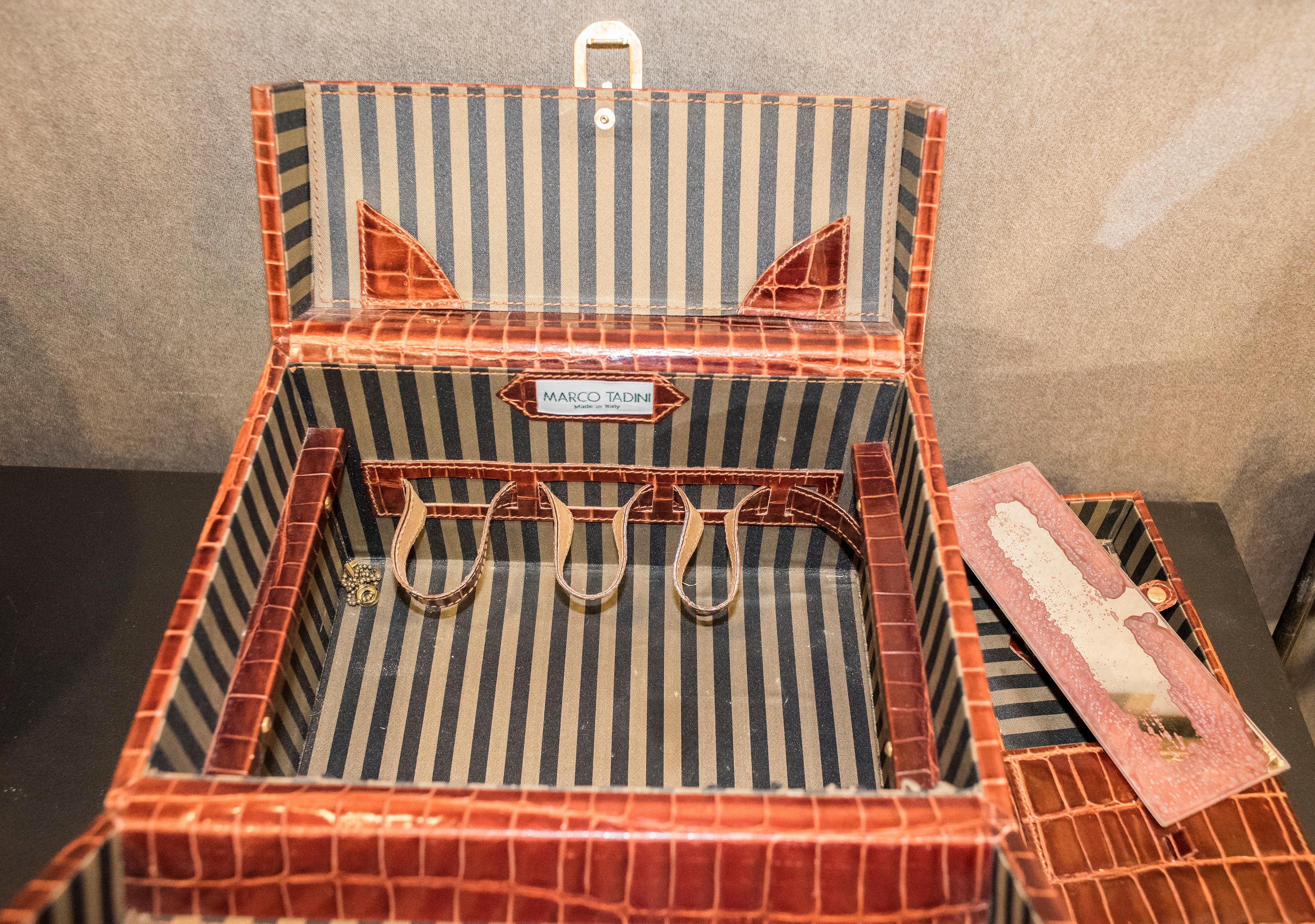 MarCo Tadini Vanitycase en cuir marron effet serpent, Italie, milieu du siècle dernier 5