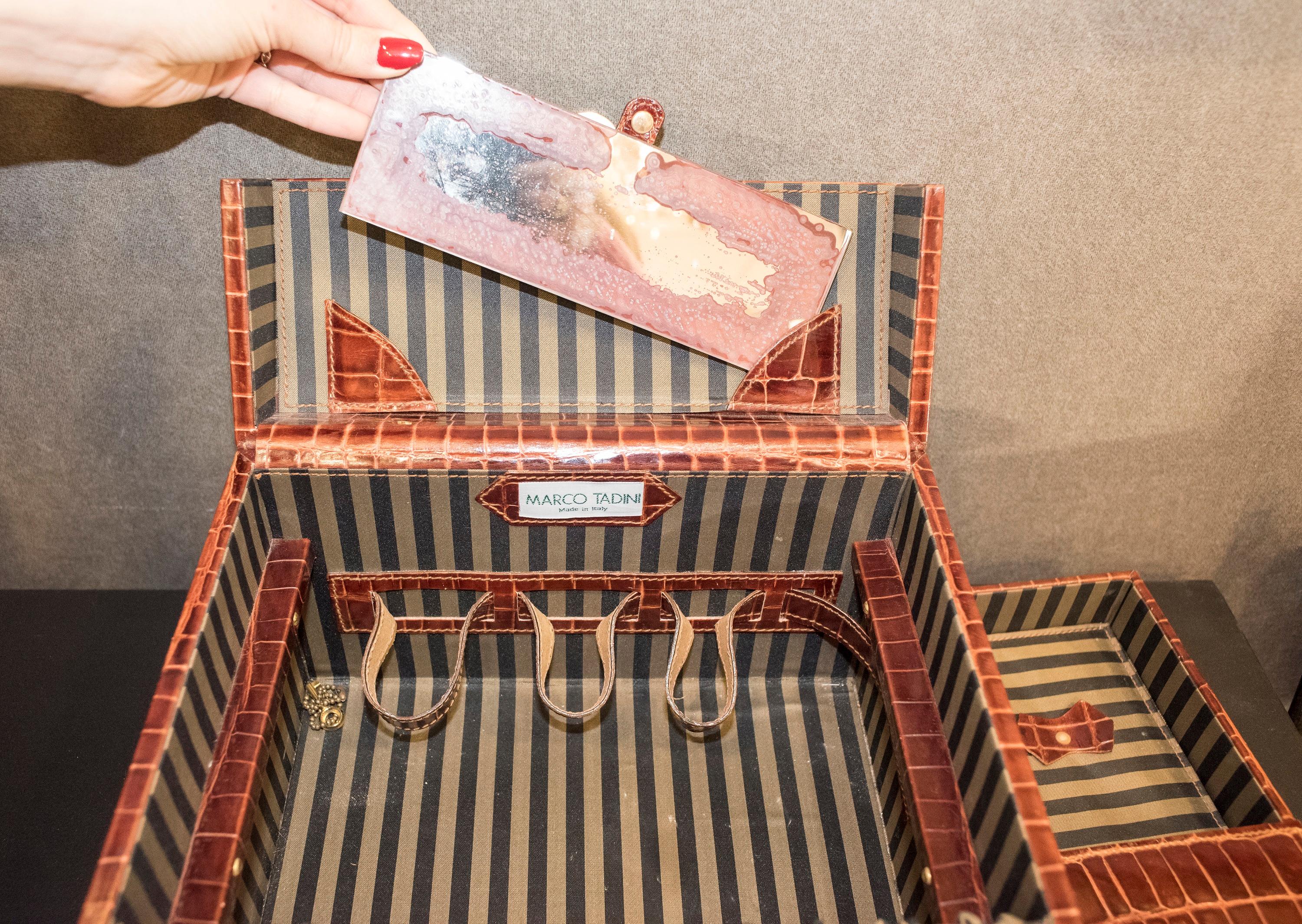 MarCo Tadini Vanitycase en cuir marron effet serpent, Italie, milieu du siècle dernier 6