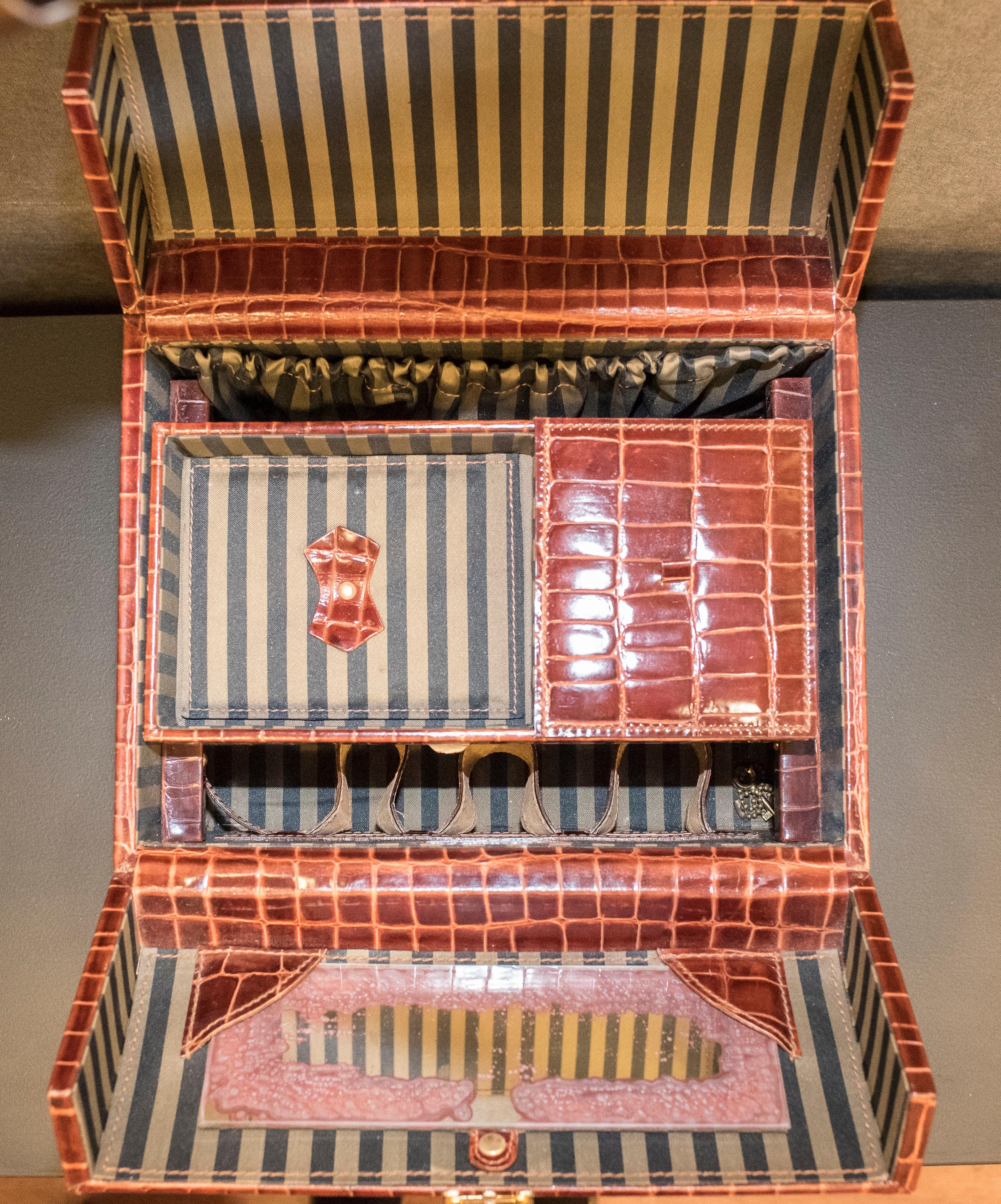 MarCo Tadini Vanitycase en cuir marron effet serpent, Italie, milieu du siècle dernier 10
