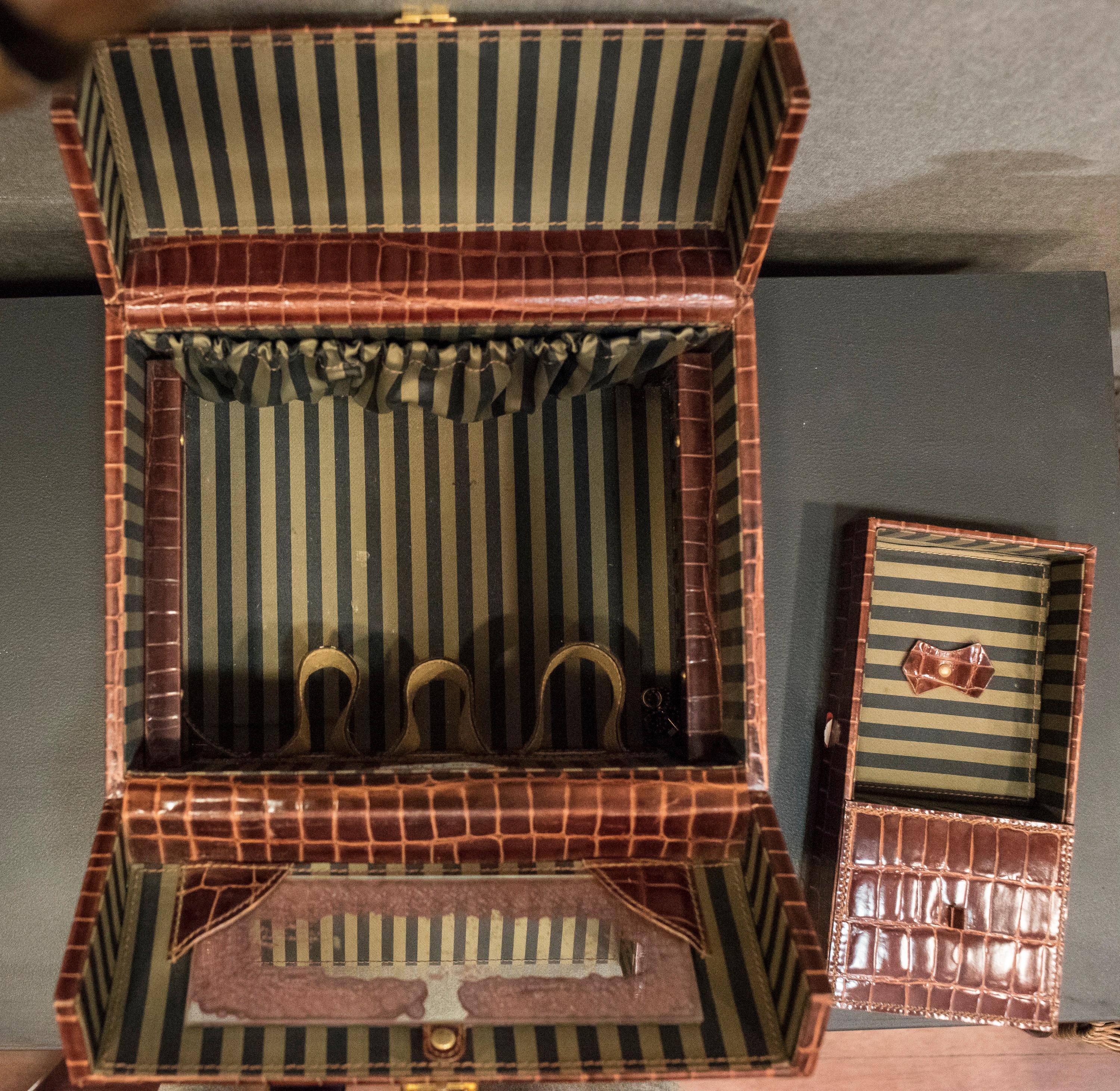 MarCo Tadini Vanitycase en cuir marron effet serpent, Italie, milieu du siècle dernier 11