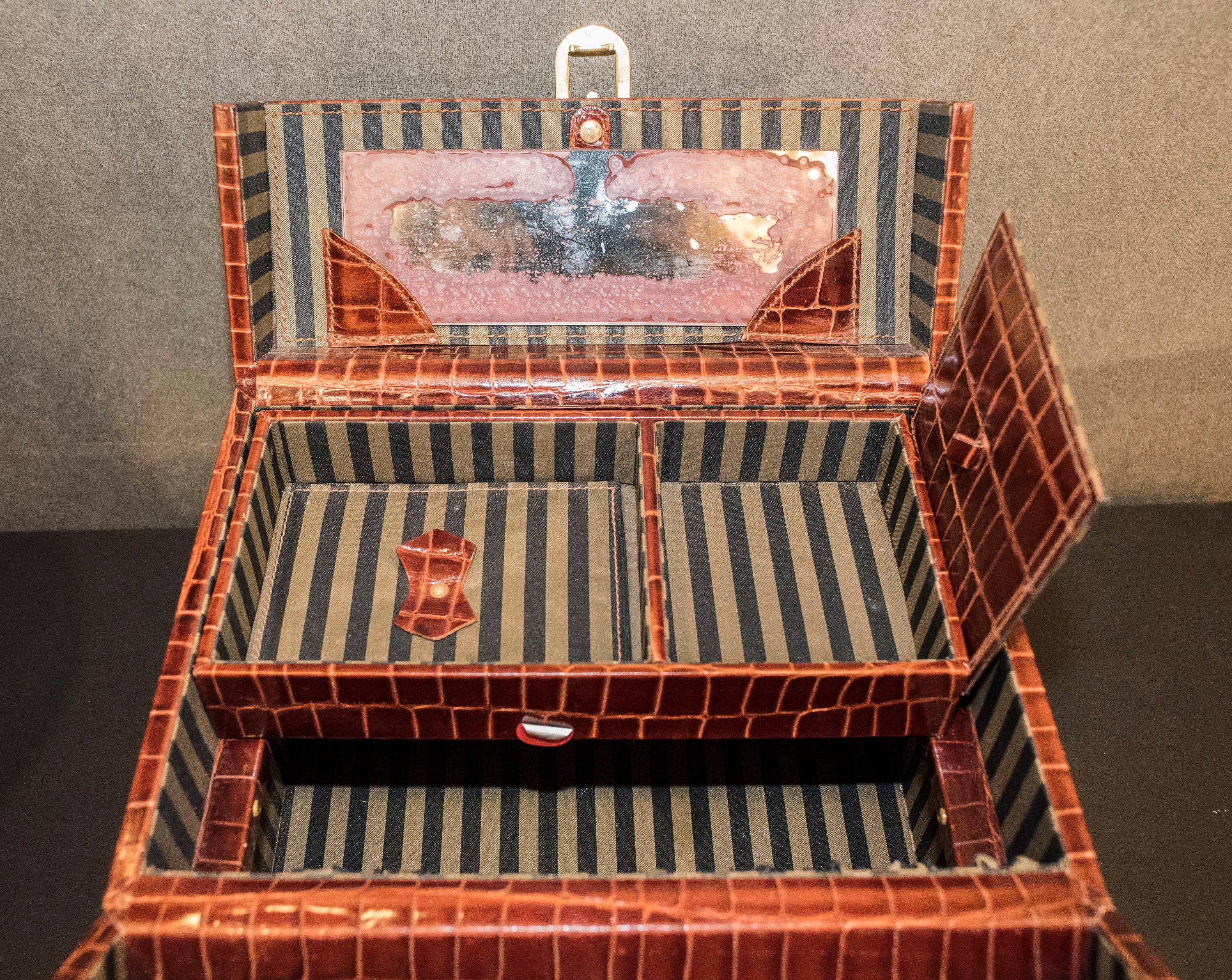 MarCo Tadini Vanitycase en cuir marron effet serpent, Italie, milieu du siècle dernier 1