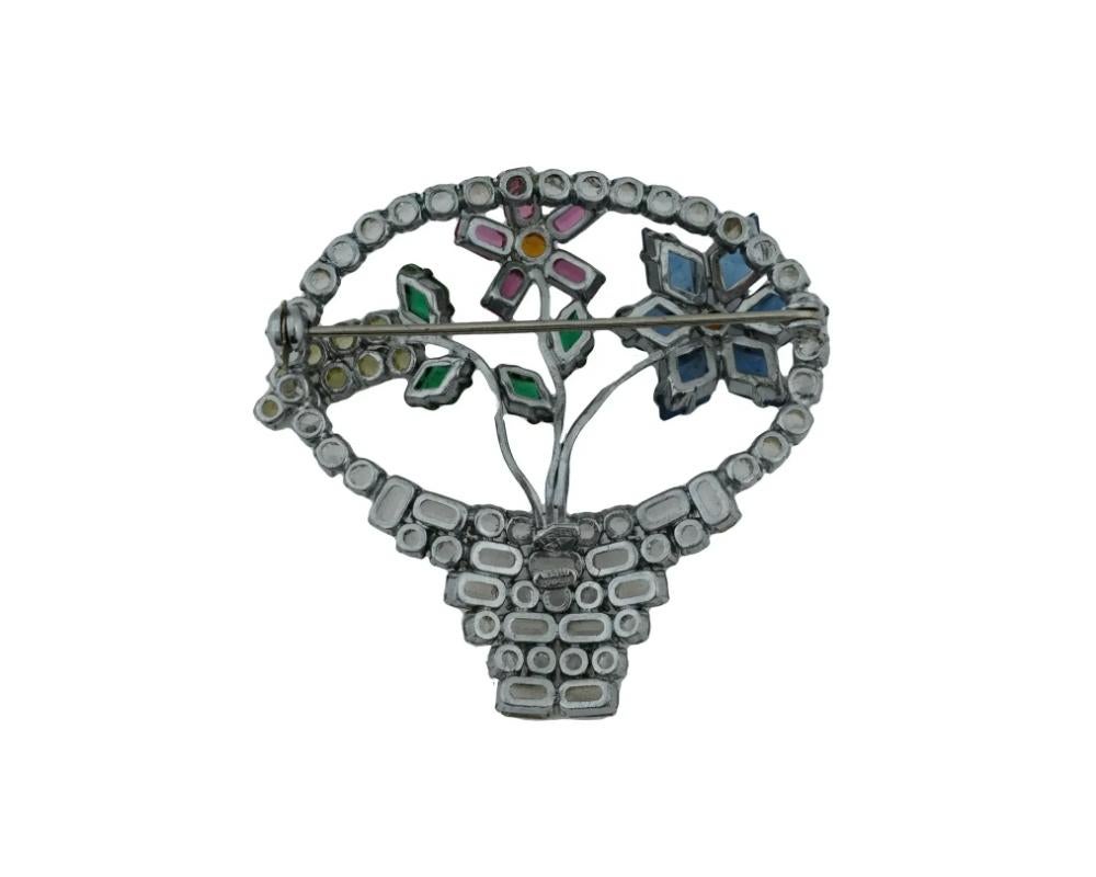 Midcent Czechoslovakian Color Glass Flower Brooch In Good Condition For Sale In New York, NY