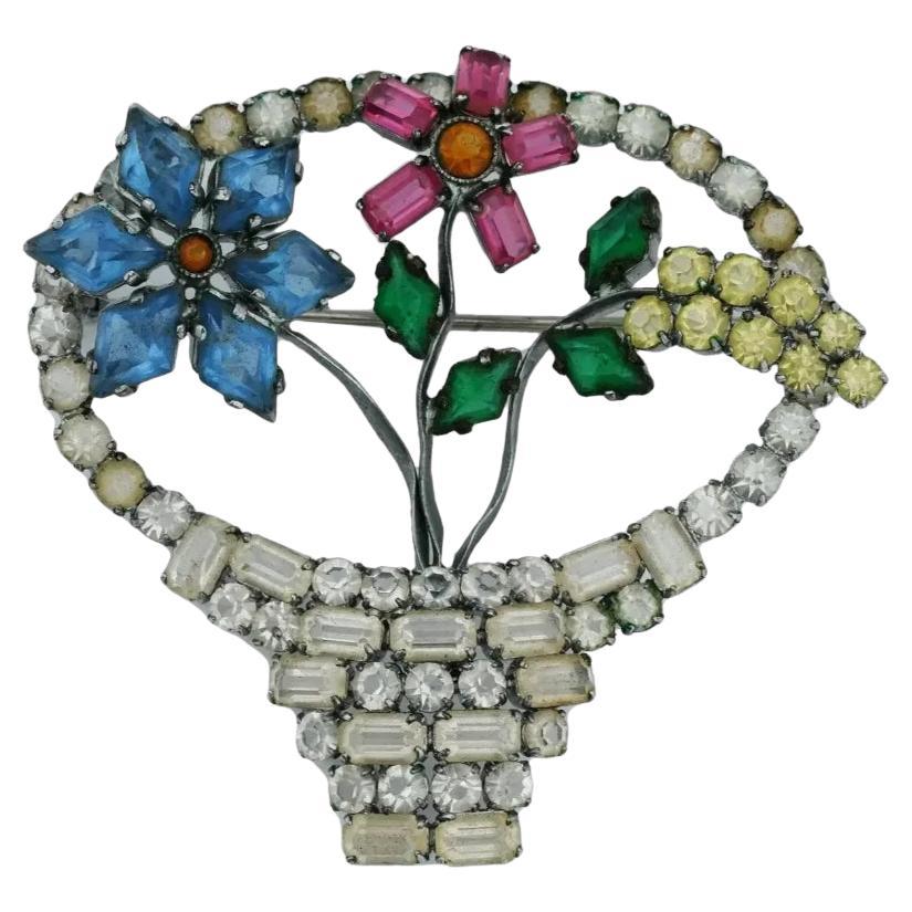 Spilla a fiore in vetro colorato cecoslovacco Midcent