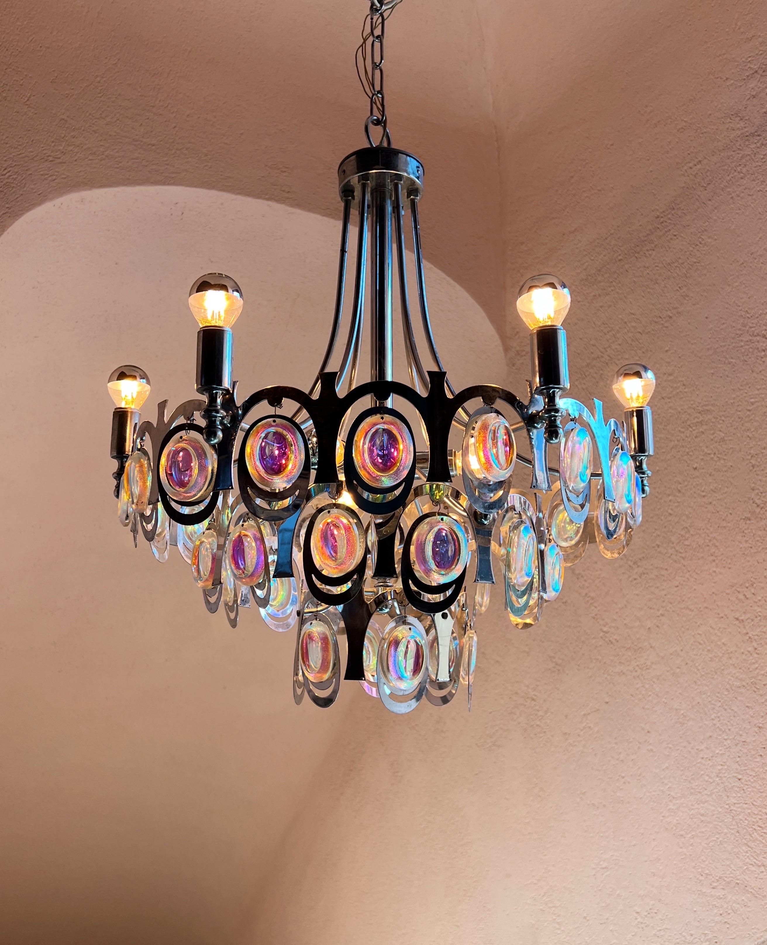 Metal Midcentery modern chandelier designed by Gaetano Sciolari, Italy, 1960. For Sale
