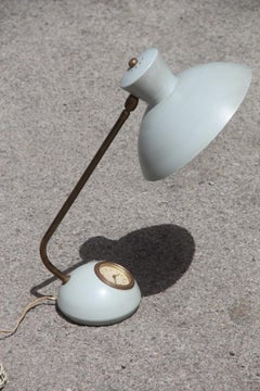 Midcentury Table Lamp with Brass and Lacquered Metal Clock Gold
