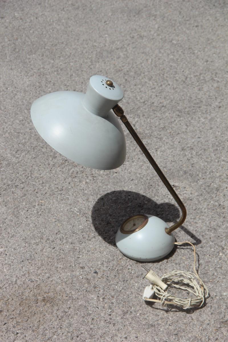 Mid-Century Modern Midcentury Table Lamp with Brass and Lacquered Metal Clock Gold For Sale