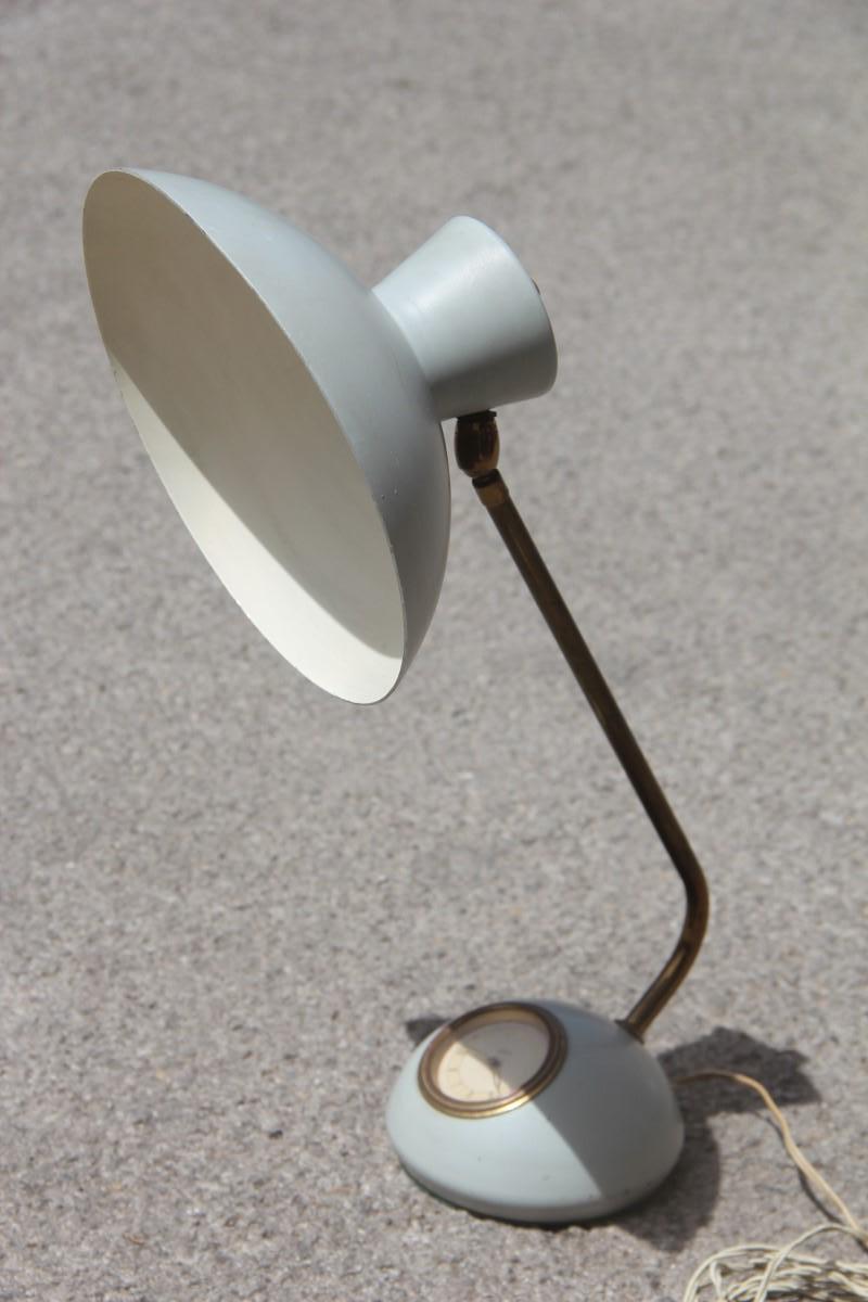 Mid-20th Century Midcentury Table Lamp with Brass and Lacquered Metal Clock Gold For Sale