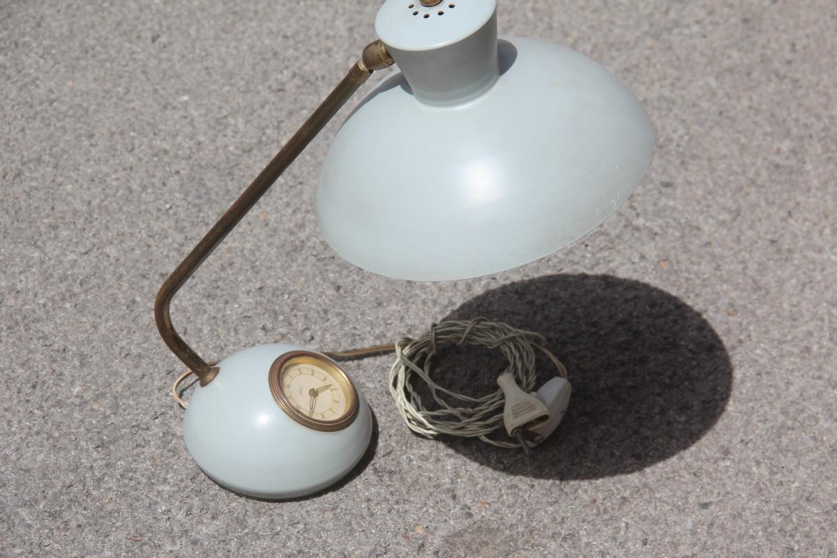 Midcentury Table Lamp with Brass and Lacquered Metal Clock Gold For Sale 2