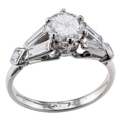 Retro Midcentury 0.78 Carat Diamond Platinum Engagement Ring