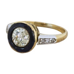 Vintage Midcentury 0.84 Carat Old Curt Diamond and Sapphire Target Ring