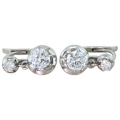 Midcentury 0.86 Carat Transitional Cut Diamond Earrings, circa 1950