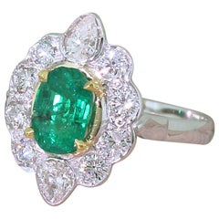 Midcentury 1.07 Carat Emerald and Diamond Cluster Ring Midcentury 1.07 Carat Emerald and Diamond Cluster Ring