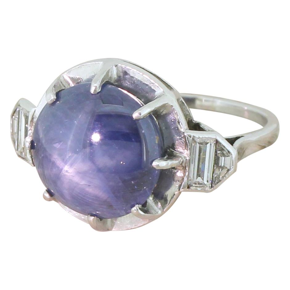 Midcentury 11.00 Carat Star Sapphire Solitaire Ring For Sale