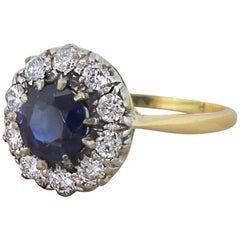 Midcentury 1.13 Carat Sapphire and 0.50 Carat Diamond Cluster Ring