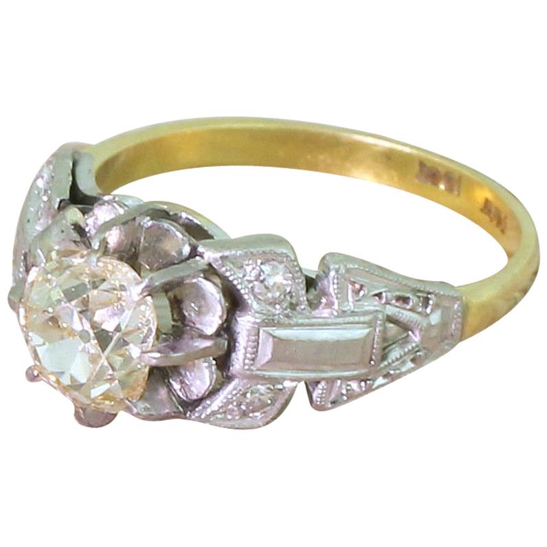 Midcentury 1.17 Carat Old Cut Diamond Engagement Ring For Sale