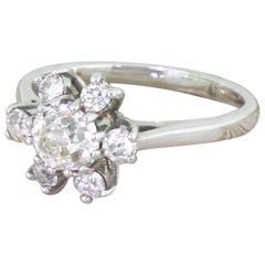 Midcentury 1.18 Carat Old Cut Diamond Cluster Ring