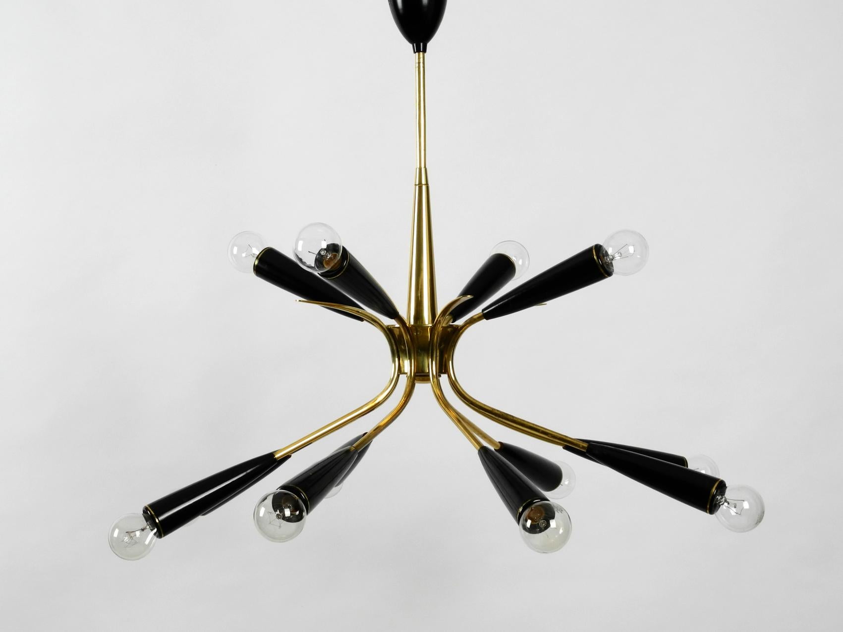 Mid-Century Modern Midcentury 12 Armed Sputnik Brass Ceiling Lamp with Cones Made of Bakalite