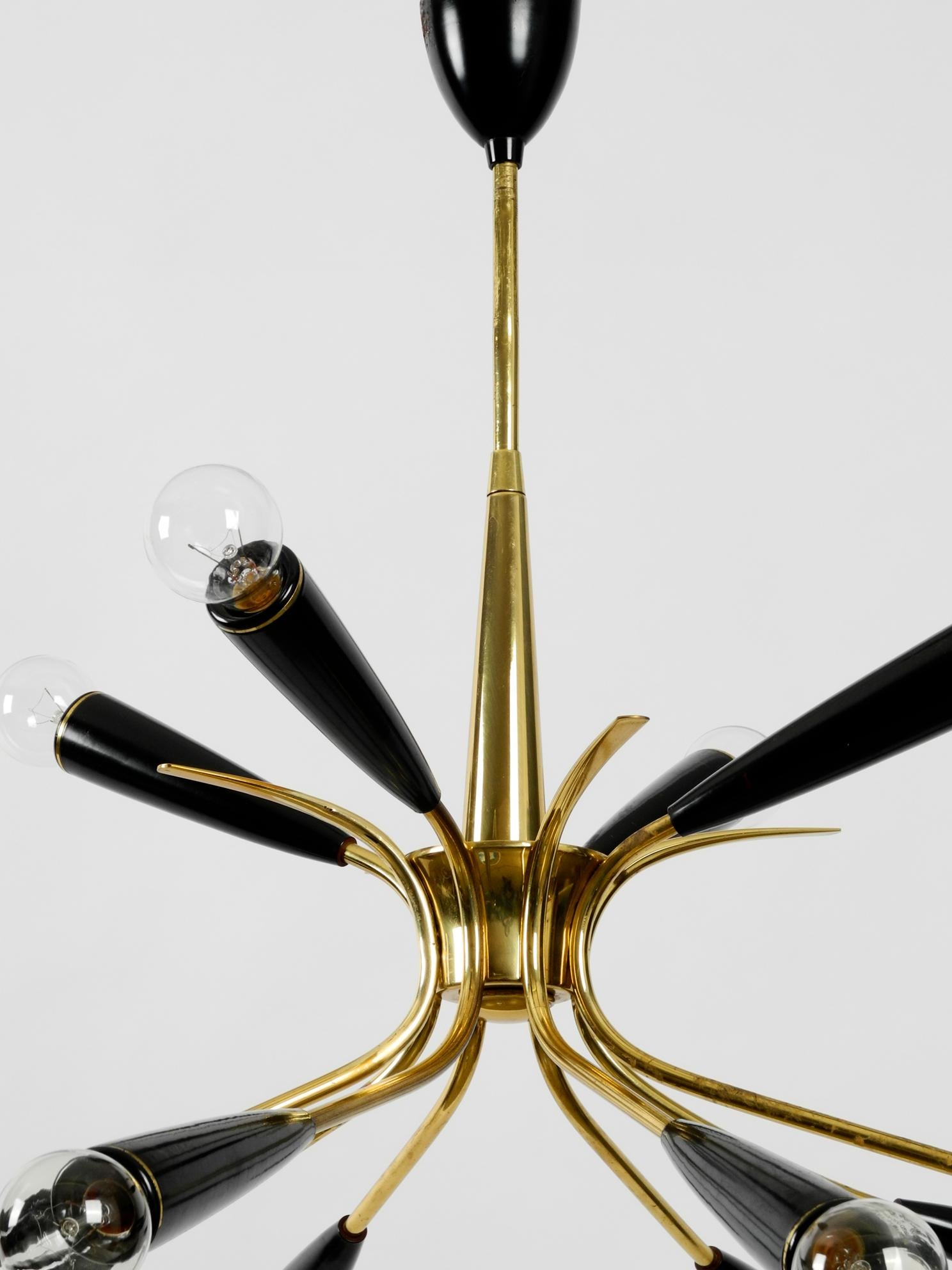 Mid-20th Century Midcentury 12 Armed Sputnik Brass Ceiling Lamp with Cones Made of Bakalite