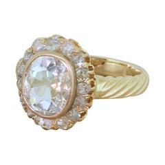 Midcentury 1.24 Carat Old Oval Cut Diamond Cluster Ring