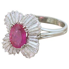 Retro Midcentury 1.39 Carat Natural Ruby and Diamond Ballerina Ring