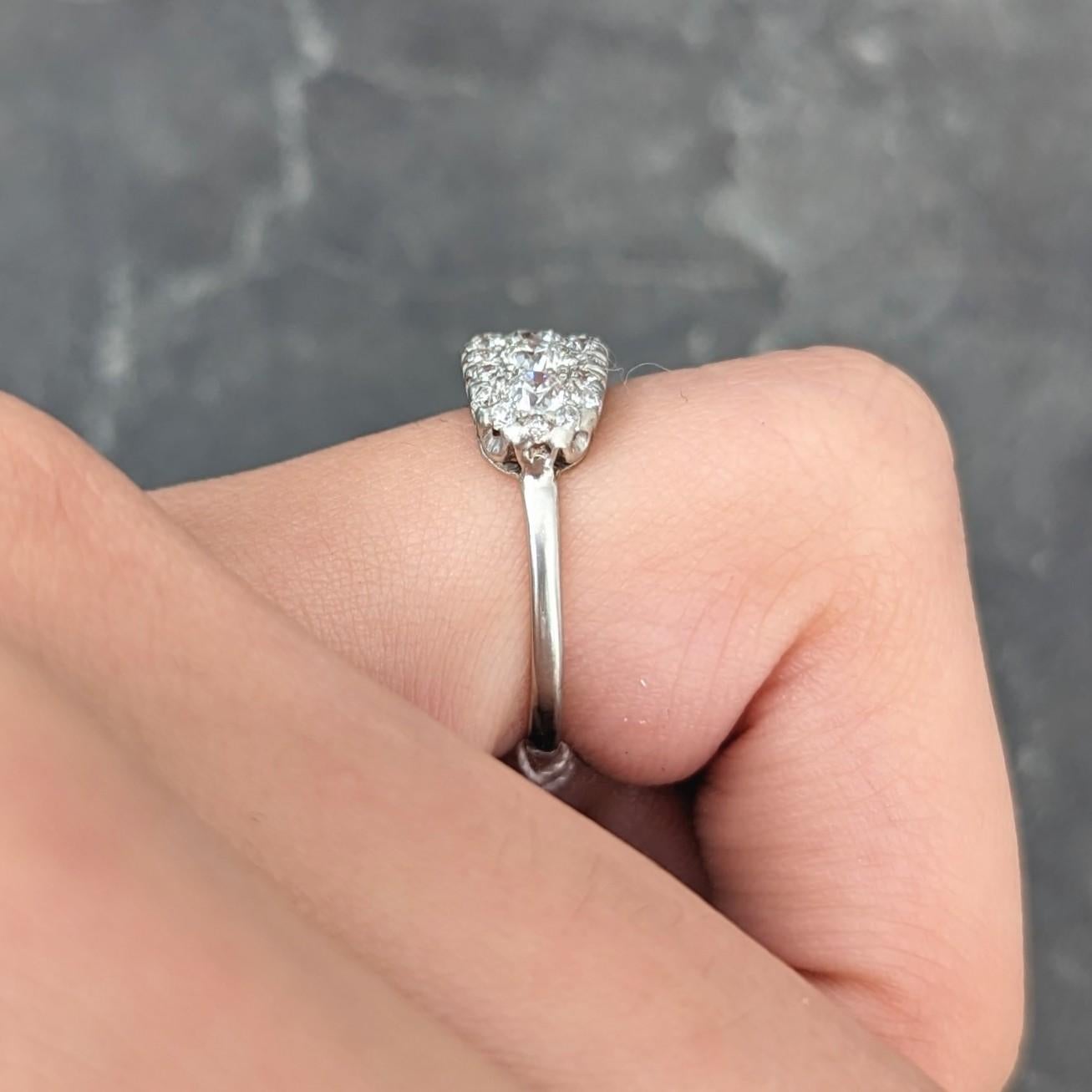Platin-Cluster-Fischschwanzring mit 1,39 Karat Diamant im alteuropäischen Schliff, Mitte des Jahrhunderts 6