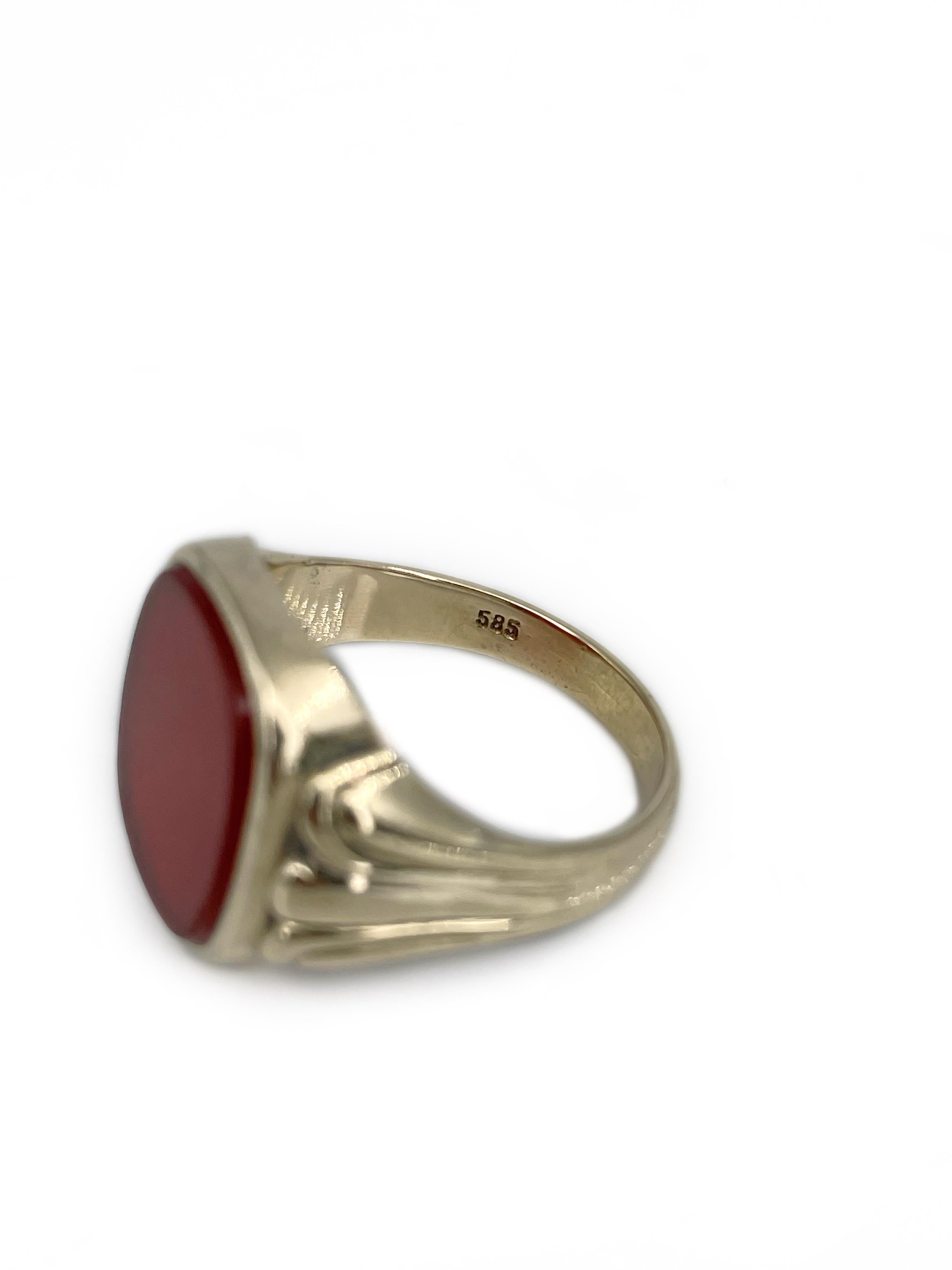 Midcentury 14 Karat Gold Rectangle Carnelian Signet Ring 1