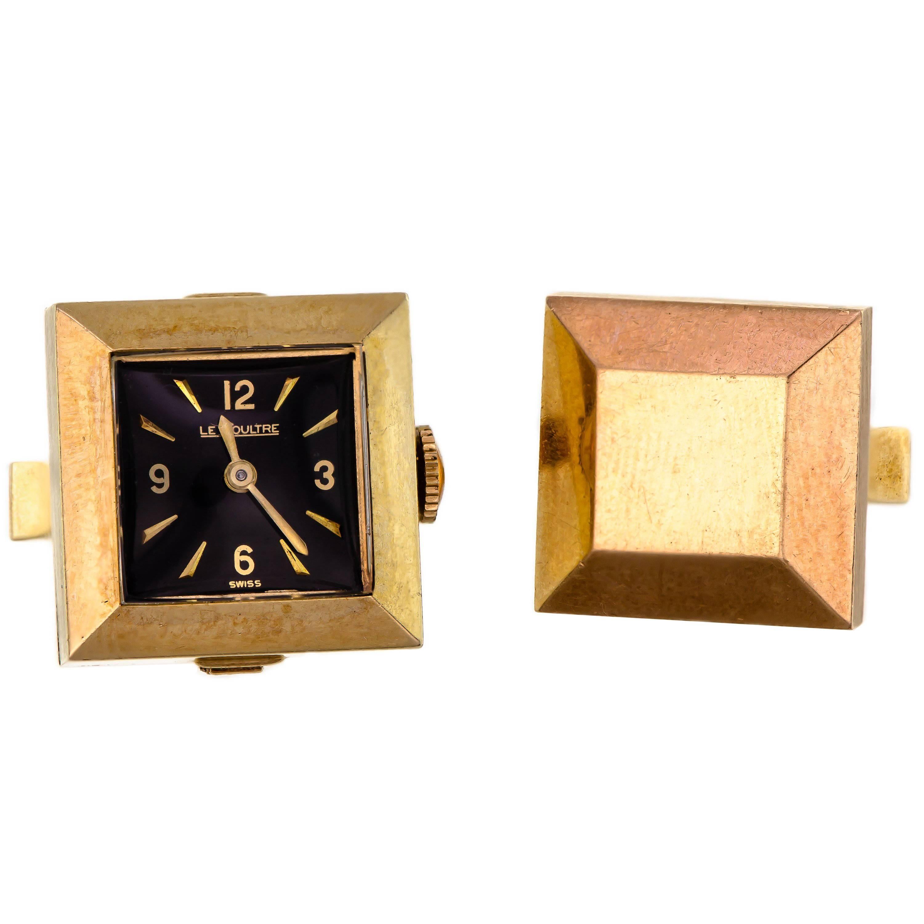 Midcentury 14 Karat LeCoultre Watch Cufflinks For Sale