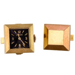 Vintage Midcentury 14 Karat LeCoultre Watch Cufflinks