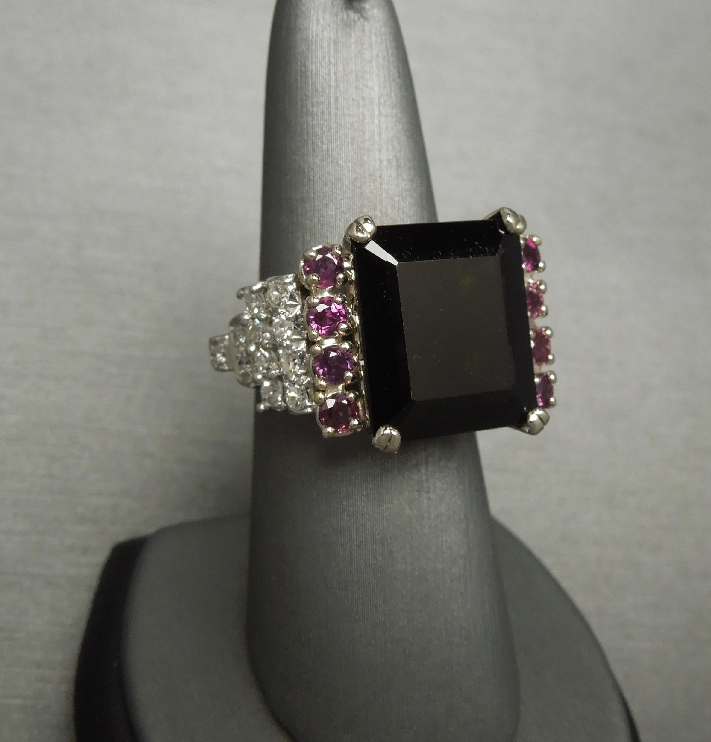 Midcentury 14 Karat Tourmaline, Ruby & Diamond Ring For Sale 2