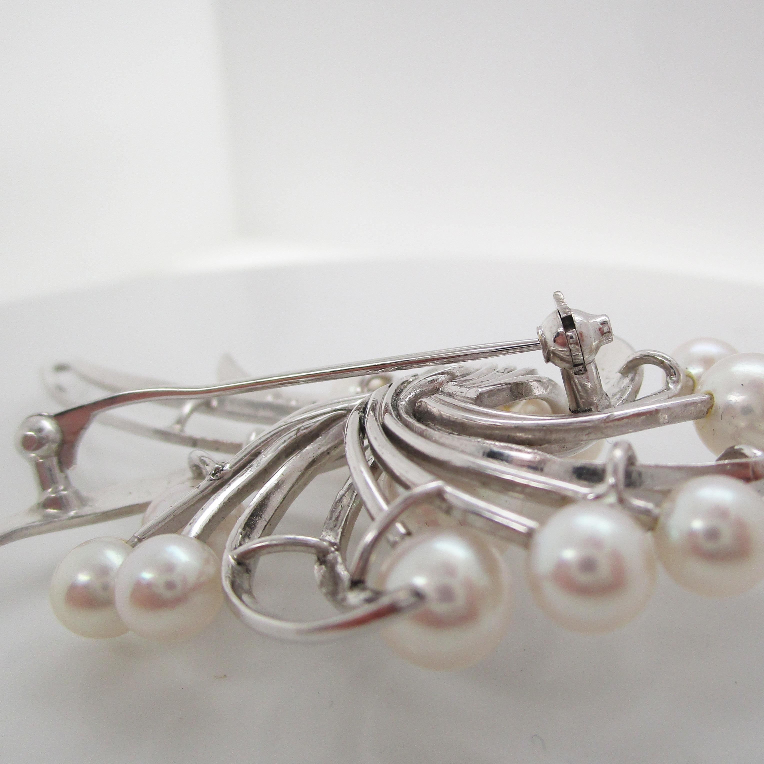 mikimoto pearl brooch silver
