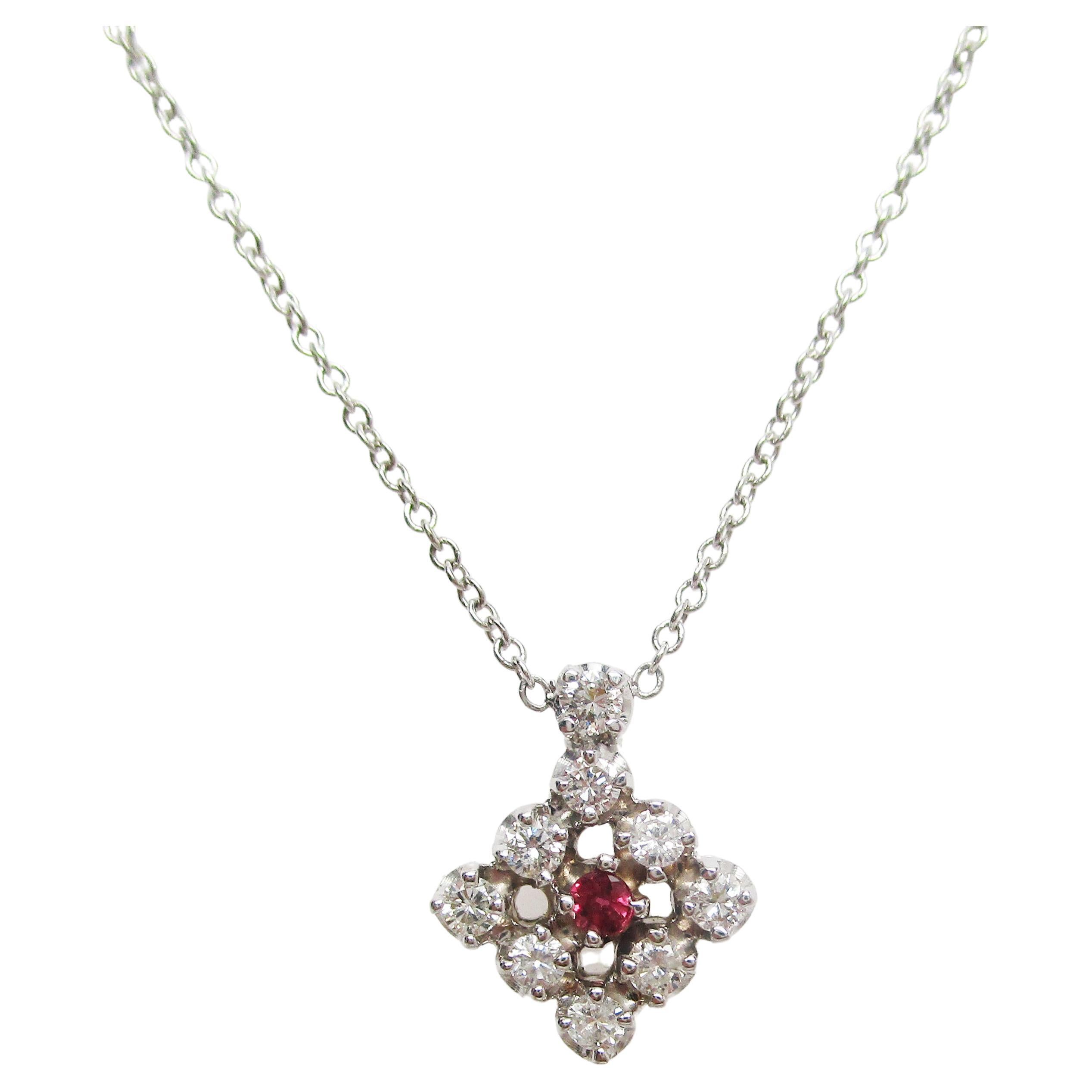 Midcentury 14 Karat White Gold Ruby and Diamond Necklace