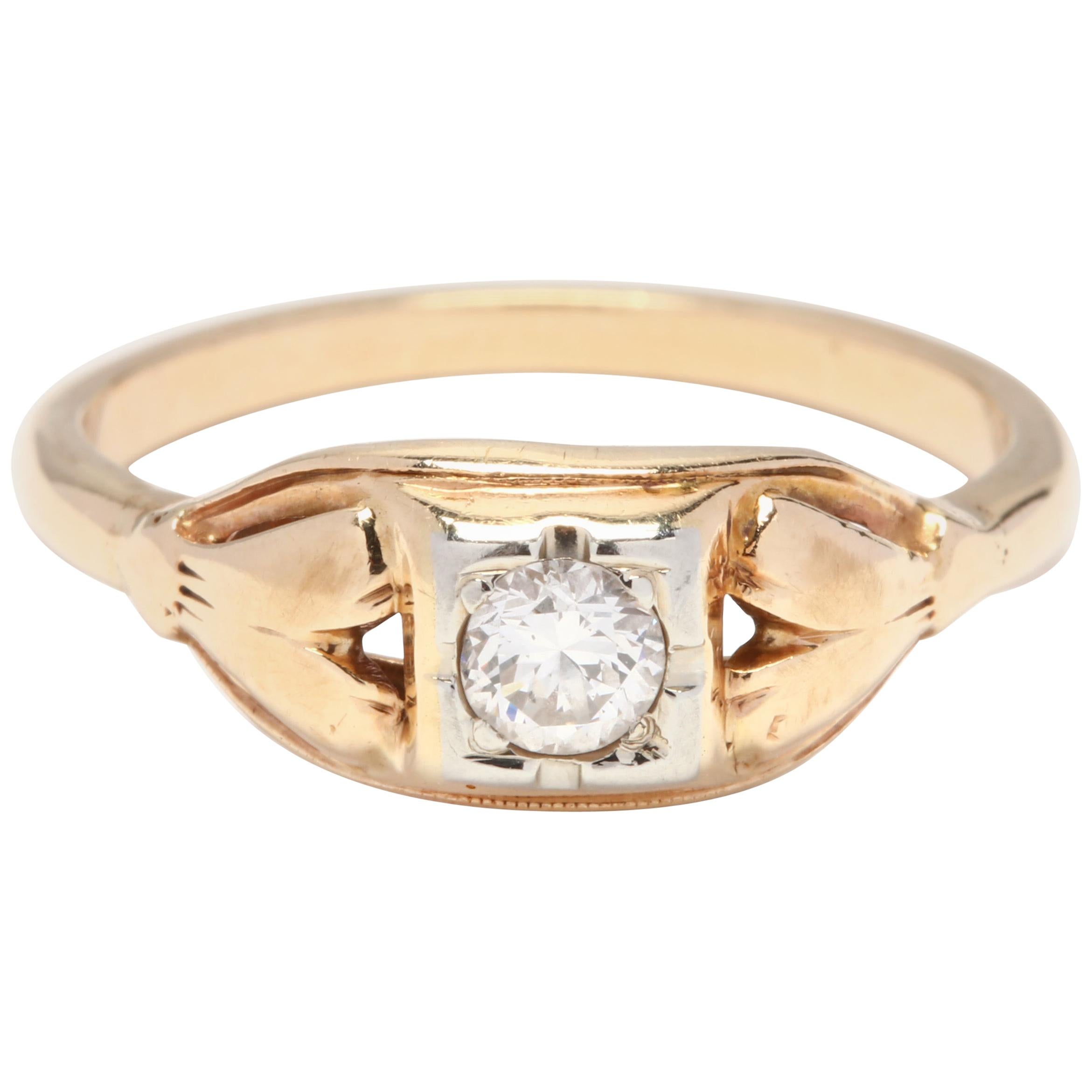 Midcentury 14 Karat Yellow Gold and Diamond Engagement Ring