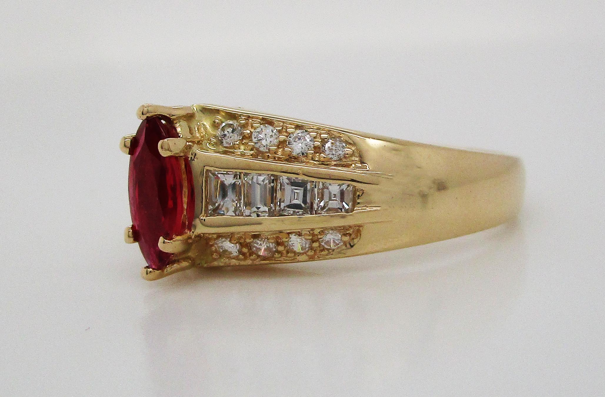 Women's Midcentury 14 Karat Yellow Gold Diamond and Ruby Cocktail Ring