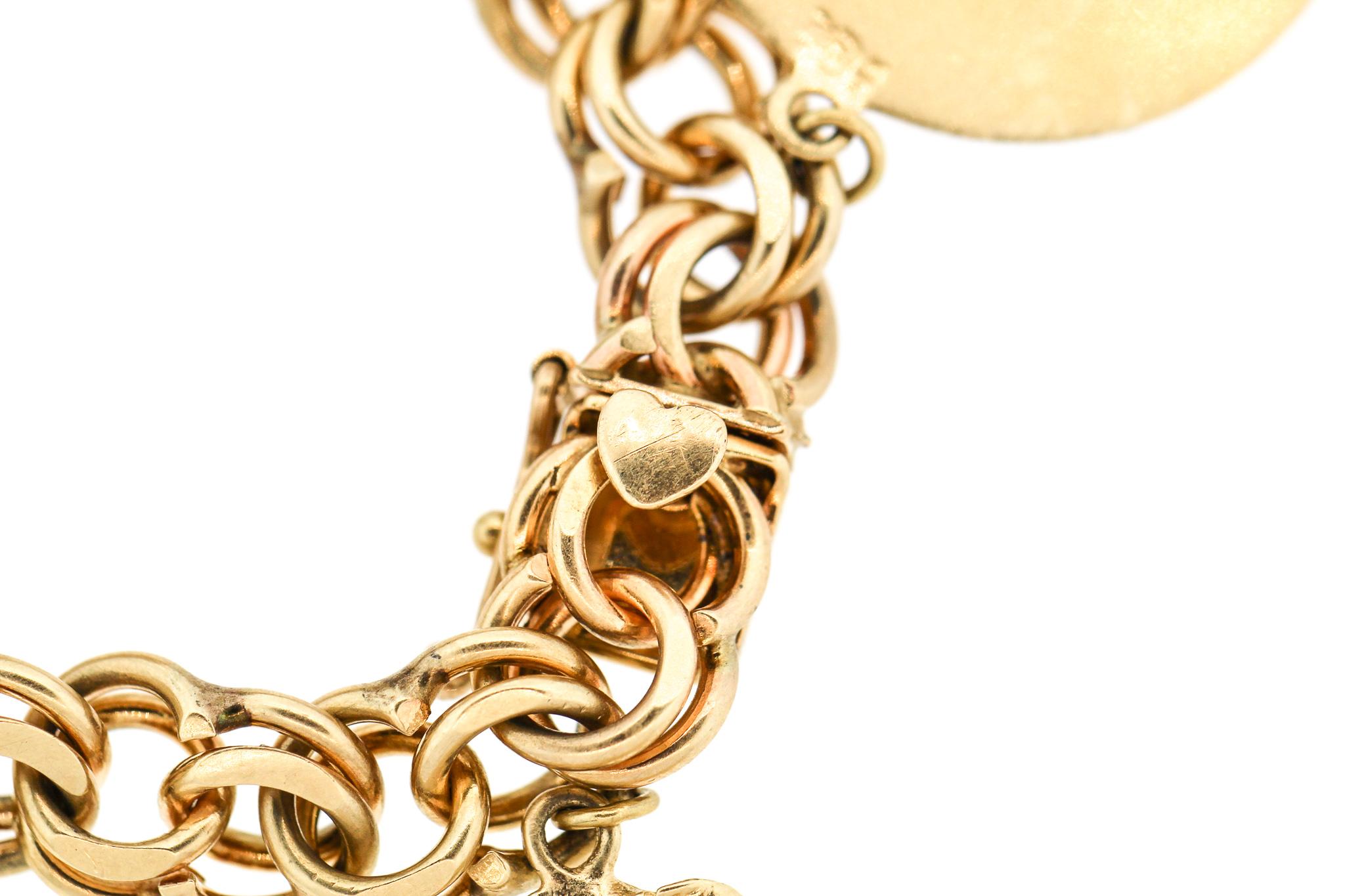 Midcentury 14 Karat Yellow Gold Disc Charm Bracelet 2