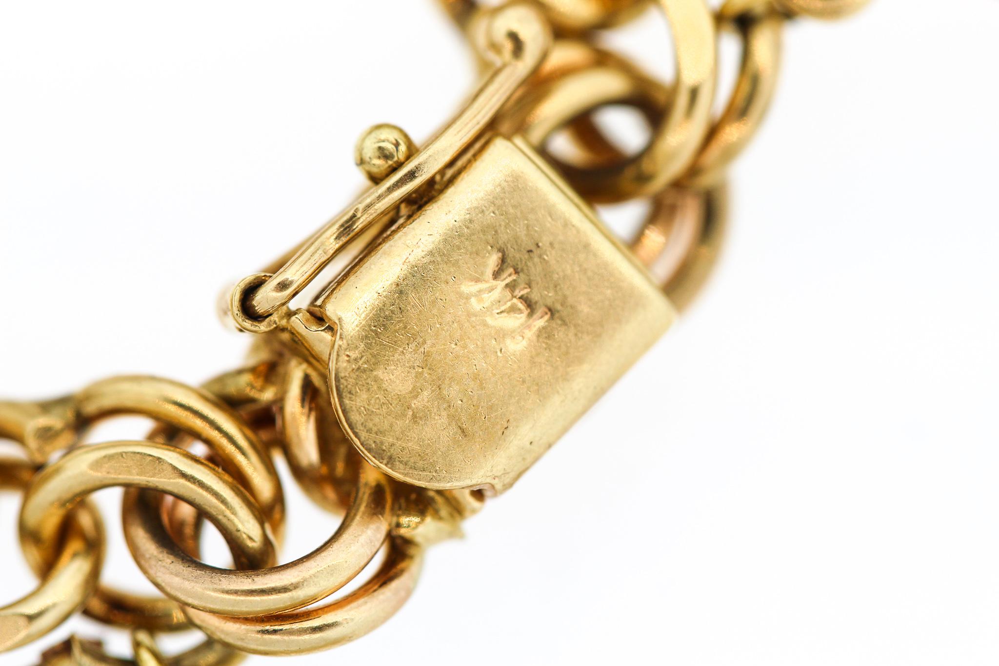 Midcentury 14 Karat Yellow Gold Disc Charm Bracelet 3