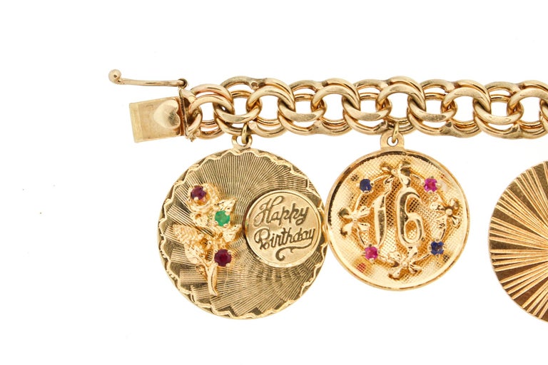 Midcentury 14 Karat Yellow Gold Disc Charm Bracelet at 1stDibs 14k