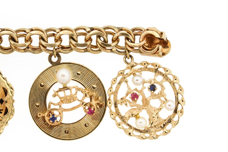 Midcentury 14 Karat Yellow Gold Disc Charm Bracelet at 1stDibs 14k