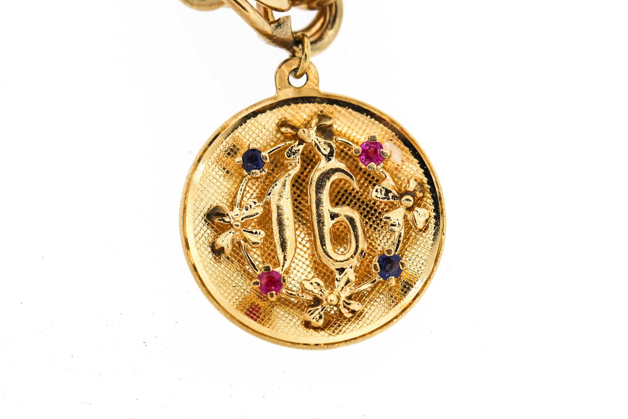 Modernist Midcentury 14 Karat Yellow Gold Disc Charm Bracelet