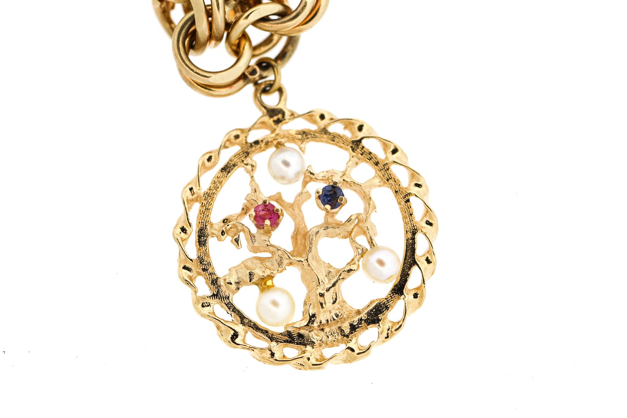 Women's or Men's Midcentury 14 Karat Yellow Gold Disc Charm Bracelet