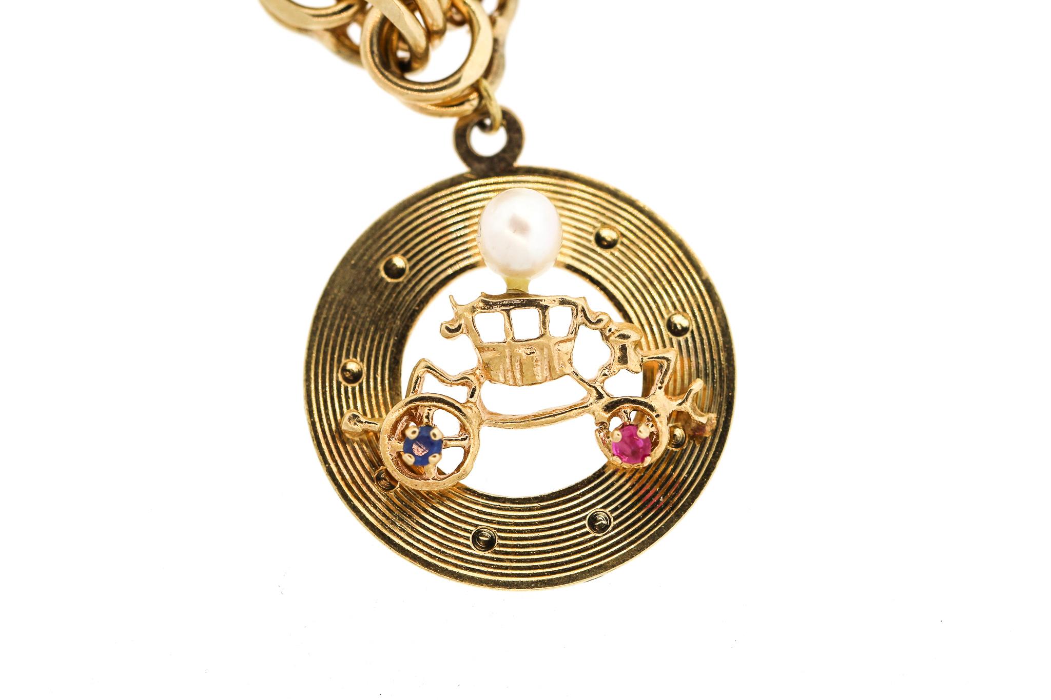 Midcentury 14 Karat Yellow Gold Disc Charm Bracelet 1